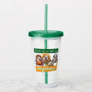 Tre bulldoggar i kostymer take away mugg