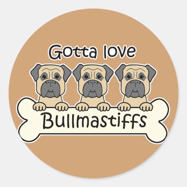 Tre bullmastiff runt klistermärke (Framsida)