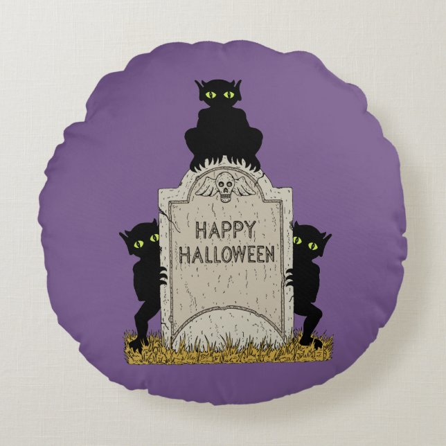 Tre busar God Halloween Rund Kudde (Framsidan)