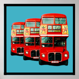 Tre Buss i London om Turquise Background Poster