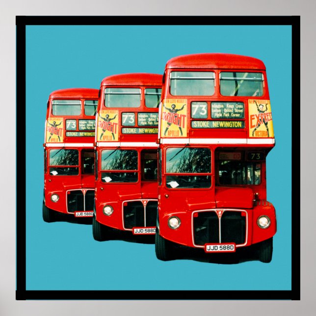 Tre Buss i London om Turquise Background Poster (Framsidan)