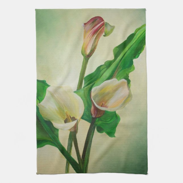 Tre Calla Lilies Stunning Botanical Acrylic Kökshandduk (Vertikal)