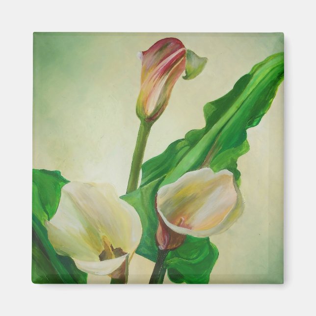 Tre Calla Lilies Stunning Botanical Acrylic Magnet (Framsidan)