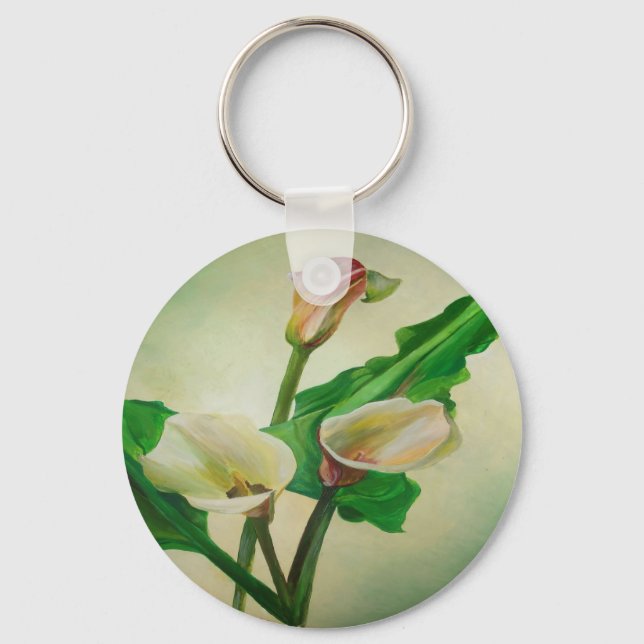 Tre Calla Lilies Stunning Botanical Acrylic Nyckelring (Framsida)