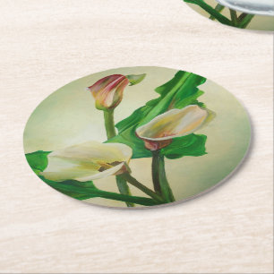 Tre Calla Lilies Stunning Botanical Acrylic Underlägg Papper Rund