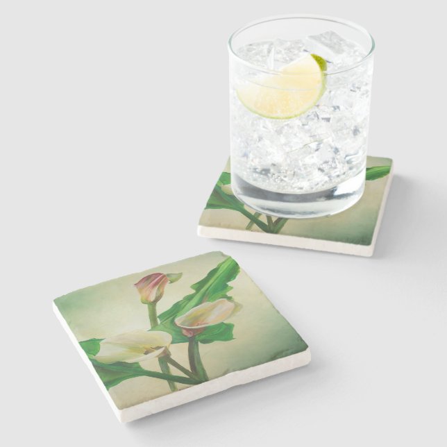 Tre Calla Lilies Stunning Botanical Acrylic Underlägg Sten (Sidan)