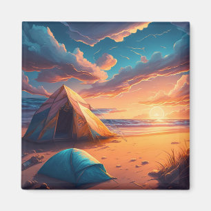 Tre campingscener magnet