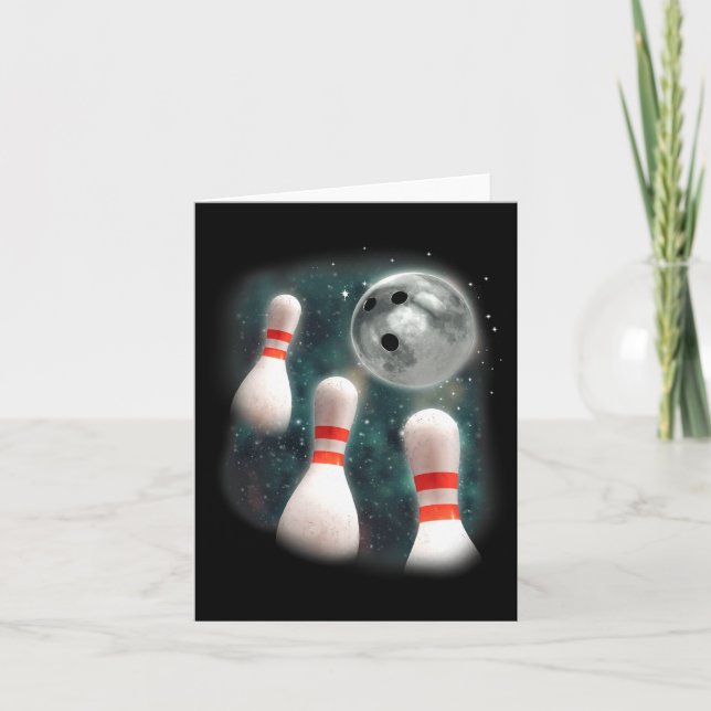 Tre Candlepin Måne 3 Bowling Pin Konstig Funny Bow Kort (Framsida)