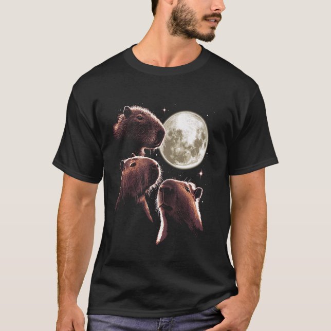 Tre Capybara Måne Funny Capybara Meme Mystical C T Shirt (Framsida)