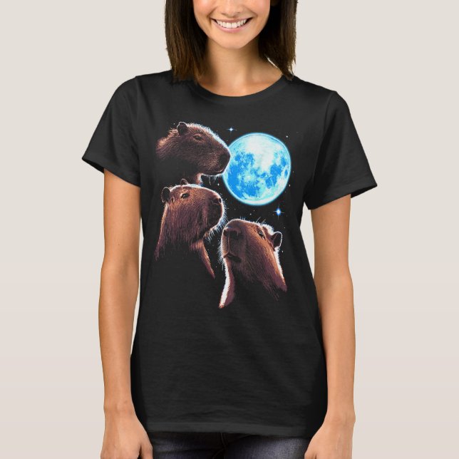 Tre Capybara Måne Funny Capybara Meme Mystical C T Shirt (Framsida)