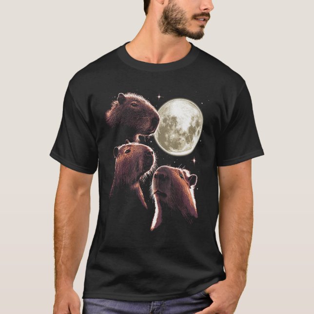 Tre Capybara Måne Funny Capybara Meme Mystical C T Shirt (Framsida)