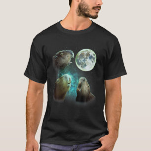 Tre Capybaras Howl vid Måne 3 Wolfs Varg Parody T Shirt