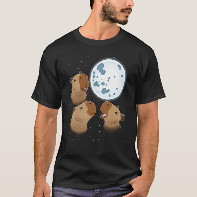 Tre Capybaras Måne 3 Capybara Howling i Moo T Shirt (Framsida)