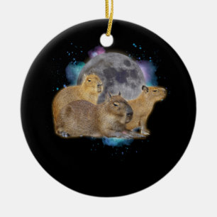 Tre Capybaras Måne Funny Capybara Meme Mystical Julgransprydnad Keramik