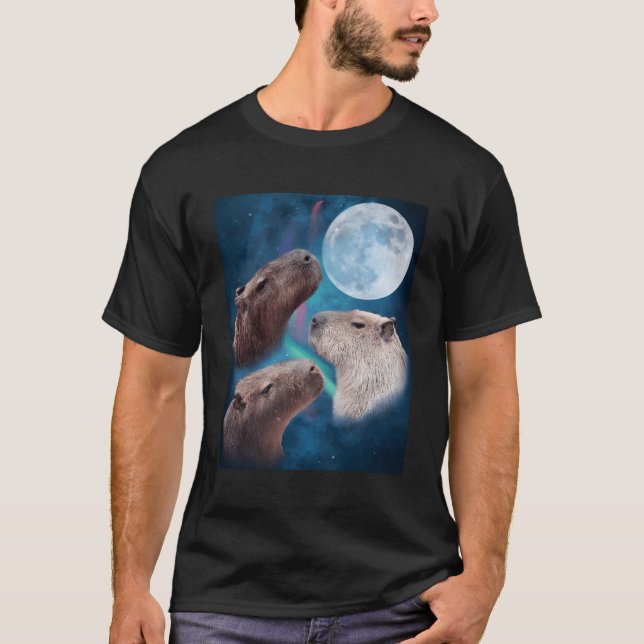 Tre Capybaras Måne och Natt Himlar T Shirt (Framsida)