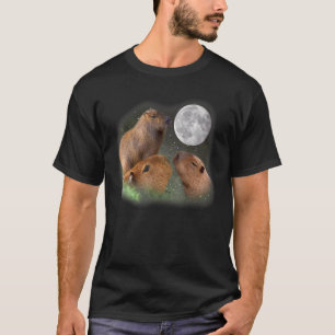 Tre Capybaras och Måne Capybara Humor Parody T Shirt