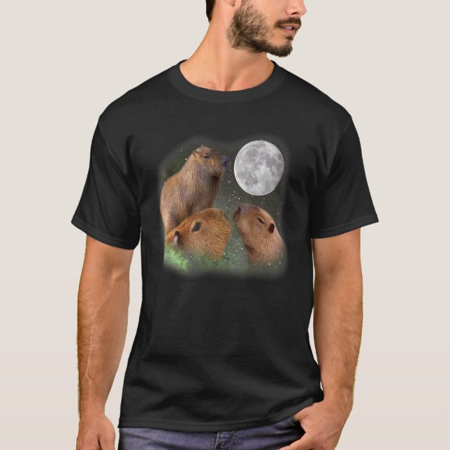 Tre Capybaras och Måne Capybara Humor Parody T Shirt (Framsida)