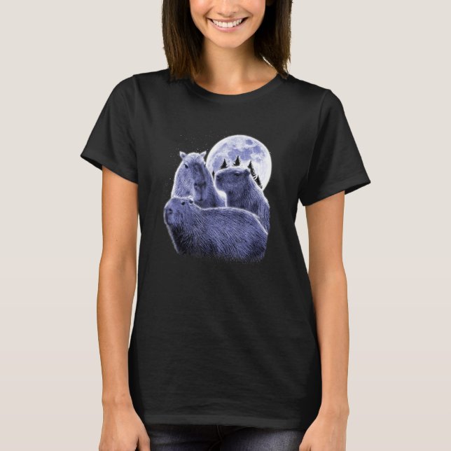 Tre Capybaras och Måne Capybara Humor Parody T Shirt (Framsida)