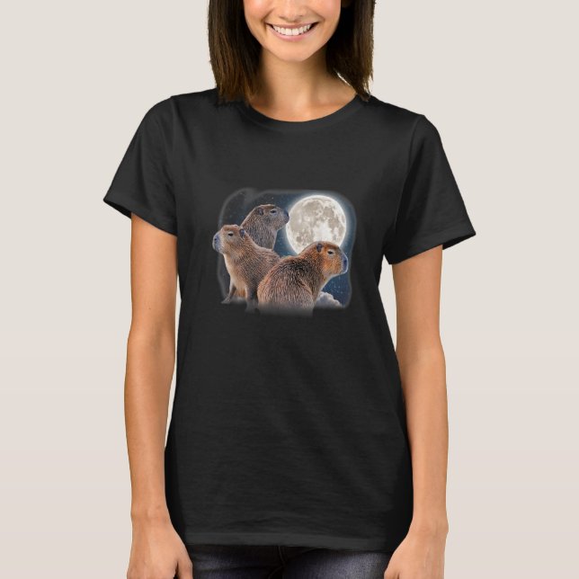 Tre Capybaras och Måne Funny Capybara Humor Paro T Shirt (Framsida)