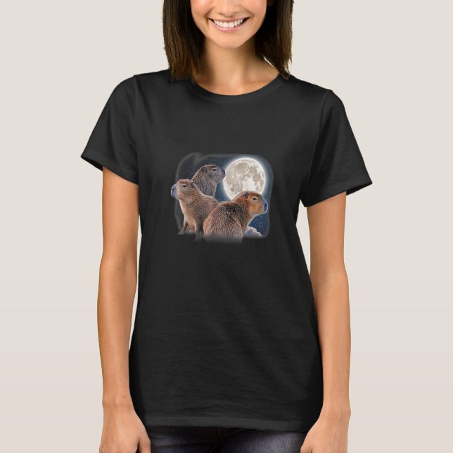 Tre Capybaras och Måne Funny Capybara Humor Paro T Shirt (Framsida)