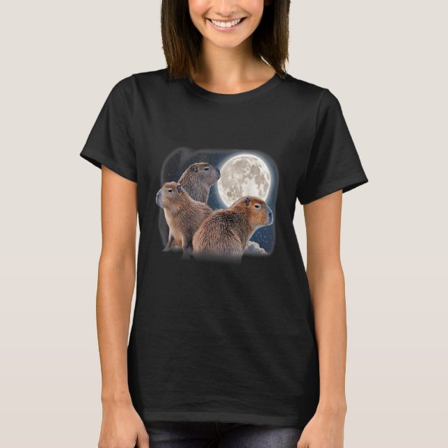 Tre Capybaras och Måne Funny Capybara Humor Paro T Shirt (Framsida)