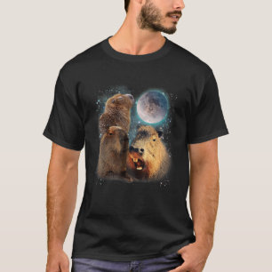 Tre Capybaras och Måne Funny Capybara Humor Paro T Shirt