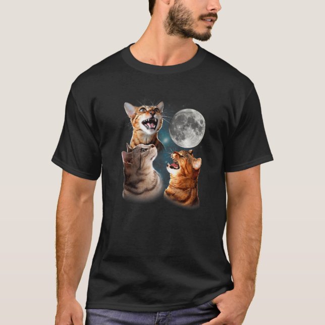 Tre Cat Måne Cute Kitten Graphic Retro T Shirt (Framsida)