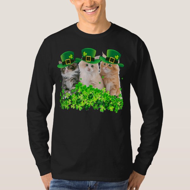 Tre Cat St patricks day Kattunge Kitten Älskare Ir T Shirt (Framsida)