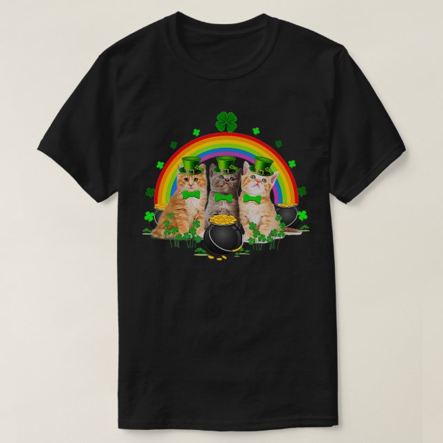Tre Cat St patricks day Kitten Älskare Iris T Shirt (Design framsida)