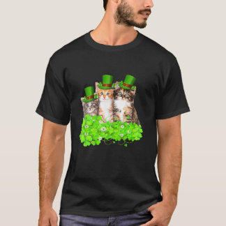 Tre Cat St patricks day T Shirt Kattunge Kitten Lo