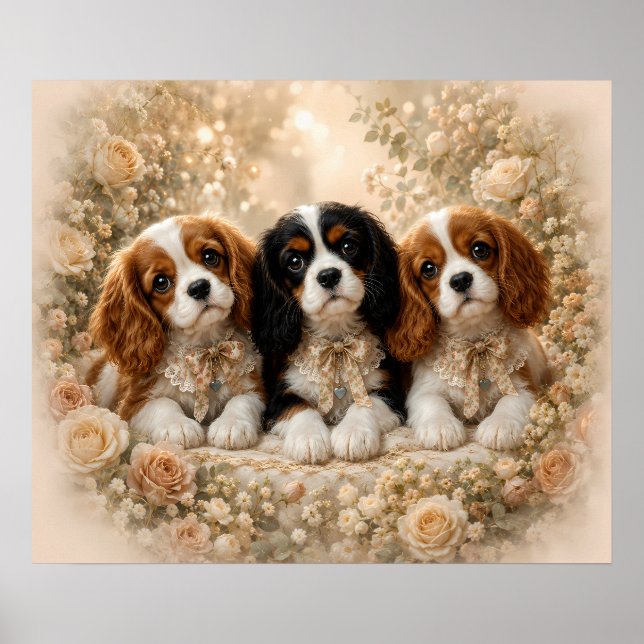 Tre Cavalier King Charles Spaniel Valpar Tillsamma Poster (Framsidan)