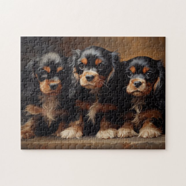 Tre Cavalier Kung Charles Spaniel-valpar Pussel (Horisontell)
