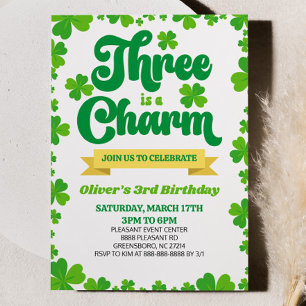 Tre Charm St. Patrick dag 3:e födelsedagen Party Inbjudningar