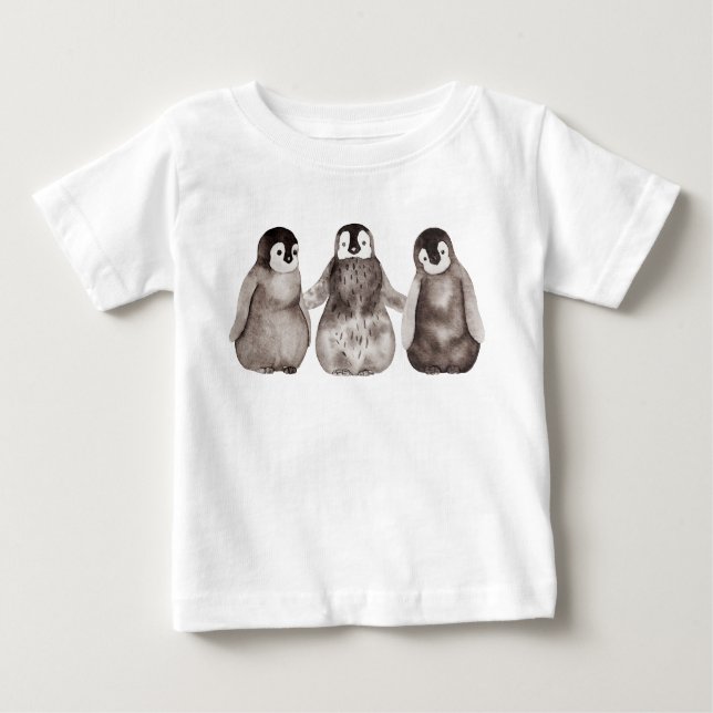 Tre Chickar av vattenfärgen Emperor Penguin  T Shirt (Framsida)