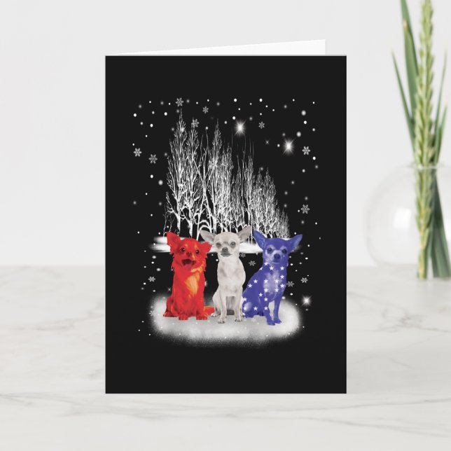 Tre Chihuahua Snö Patriotisk Amerikansk Jul Kort (Framsida)