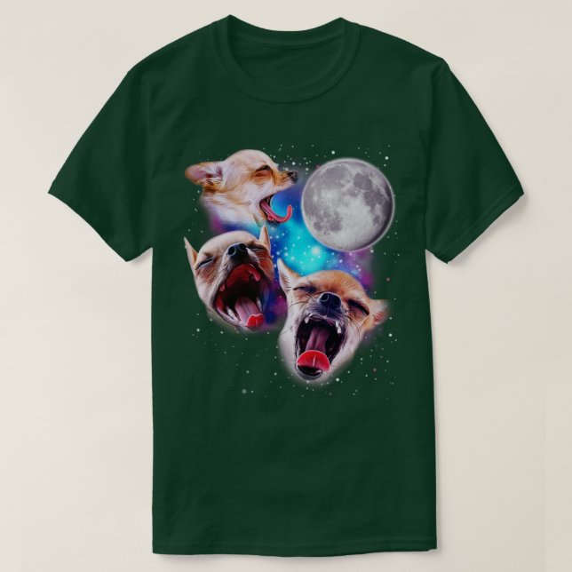 Tre Chihuahuas Howl vid Måne T Shirt (Design framsida)