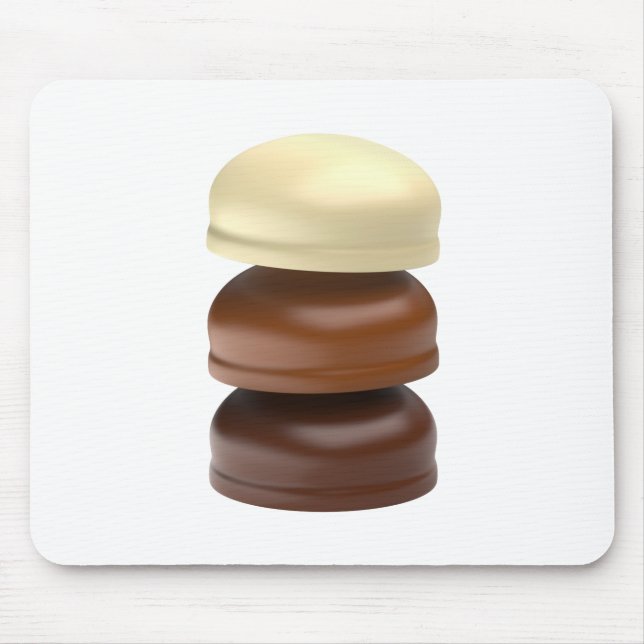 Tre chokladvaror jackat marshmallow musmatta (Framsidan)