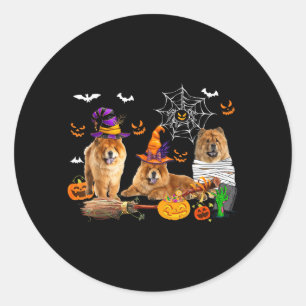 Tre Chow Chow Hundar Häxa Halloween Mummy Y Runt Klistermärke