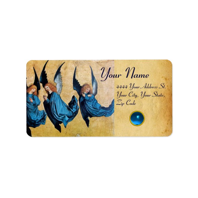 TRE CHRISTMAS ÄNGLAR I BLUE PARCHMENT, Sapphire Adressetikett (Framsidan)