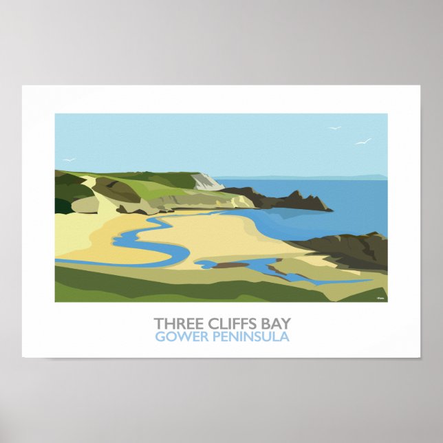 Tre Cliffs Bay - Järnvägs Poster (Framsidan)