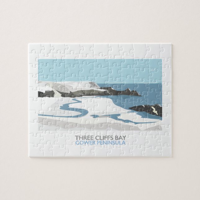 Tre Cliffs Bay Winter Scene - Jigszawa Puzzle Pussel (Horisontell)