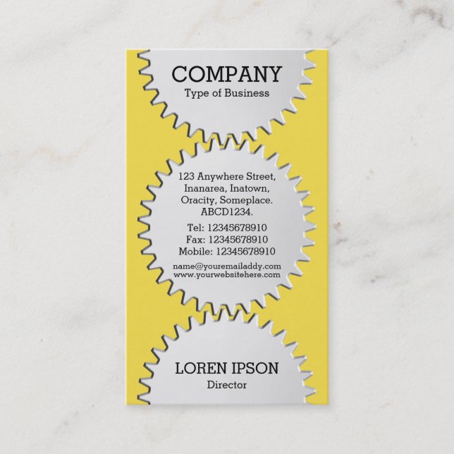 Tre cog Hjul - #F5DD4B | GULT Visitkort (Framsida)