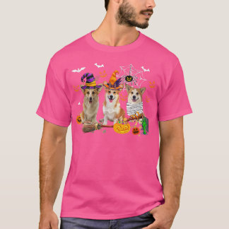 Tre Corgi Hundar Witch Halloween Mummy Scary Pumpk T Shirt