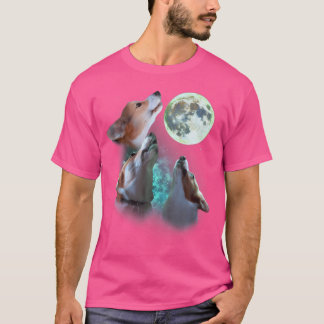 Tre Corgis Howl vid Måne 3 Wolfs Fudny Varg Par T Shirt
