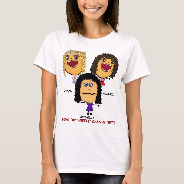 Tre Crazy Sisters-Tecknad T Shirt (Framsida)