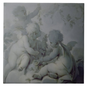 Tre Cupids, c.1775 Kakelplatta