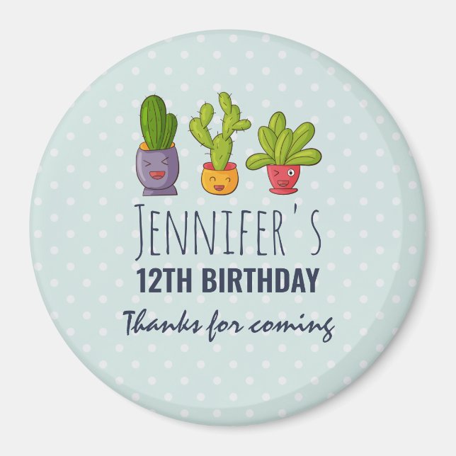 Tre Cute Cactus in Flower Pots Roligt Birthday Magnet (Framsidan)