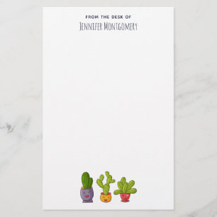 Tre Cute Cactus in Flower Pots Roligt Illustration Brevpapper