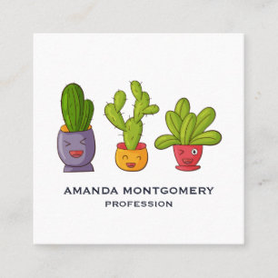 Tre Cute Cactus in Flower Pots Roligt Illustration Fyrkantigt Visitkort