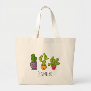 Tre Cute Cactus in Flower Pots Roligt Illustration Jumbo Tygkasse